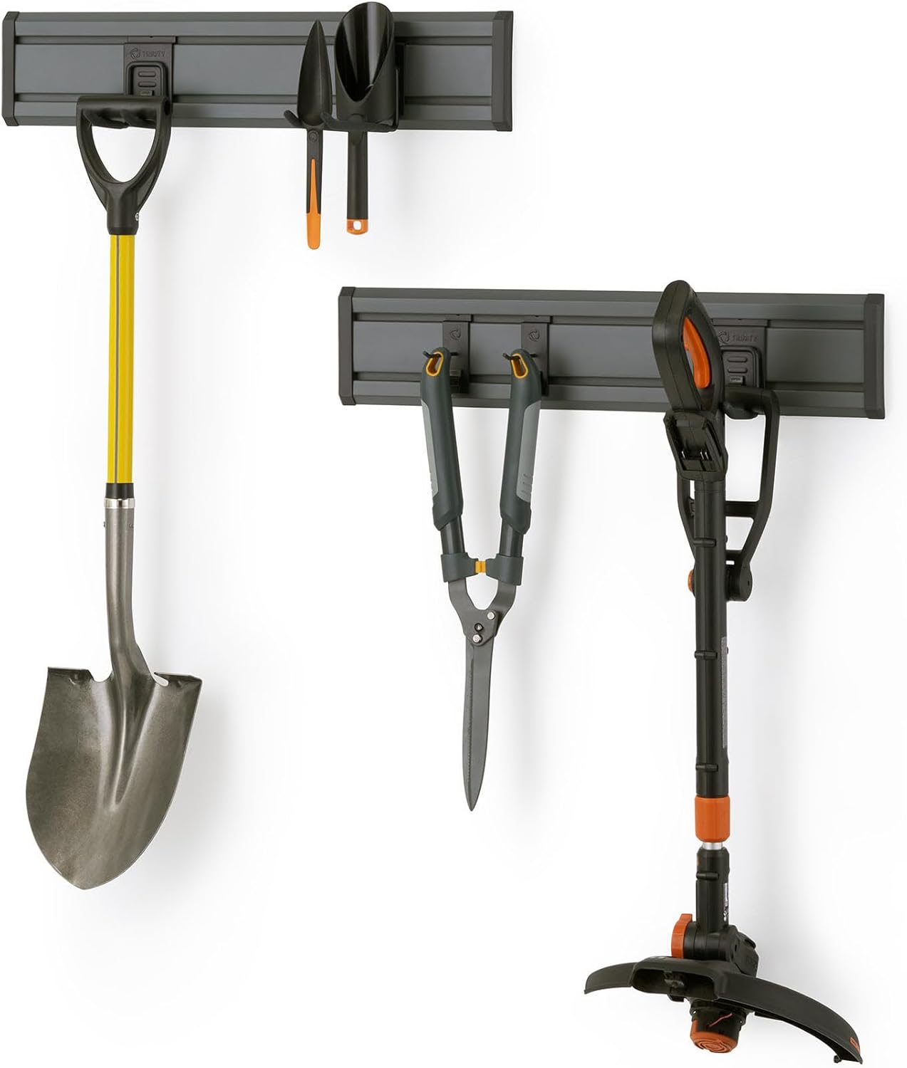 TRINITY 7-Piece Wall Mounted Storage Track System, Garage & Tool Organization Set with 2 PVC 28" Panels and 5 Hooks, Up To 150 Lbs Per Panel, White