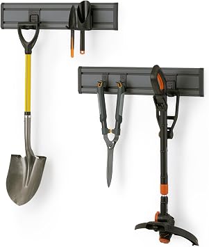 TRINITY 7-Piece Wall Mounted Storage Track System, Garage & Tool Organization Set with 2 PVC 28" Panels and 5 Hooks, Up To 150 Lbs Per Panel, Gray