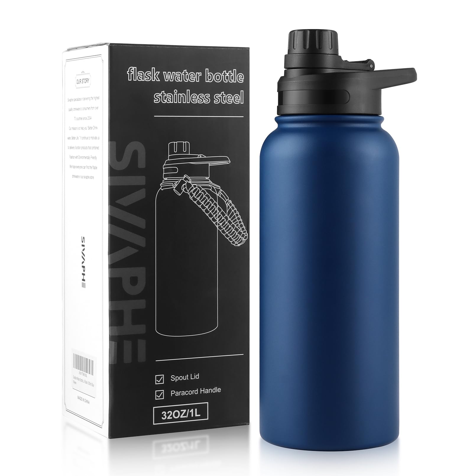 Sivaphe Stainless Steel Water Bottle 1L, Vacuum Insulated Flask with Spout Lid, 32oz Large Bottles for Outdoor, Sports(Blue) โ image 1
