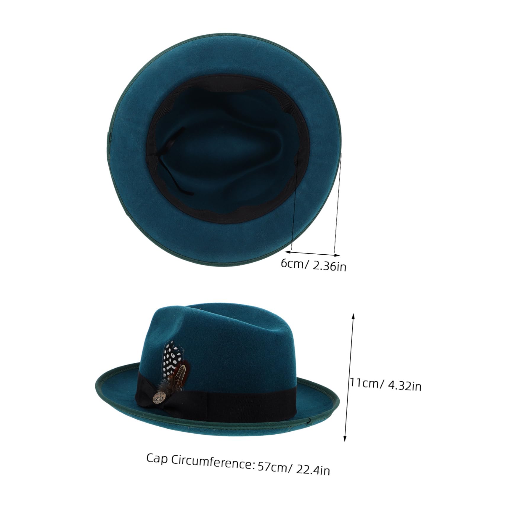 PartyKindom Sombrero De Lana Sombreros De Fieltro para Hombre Vaquero De Fieltro Negro De Vaquero De para Hombre Fedora Clásico De Green