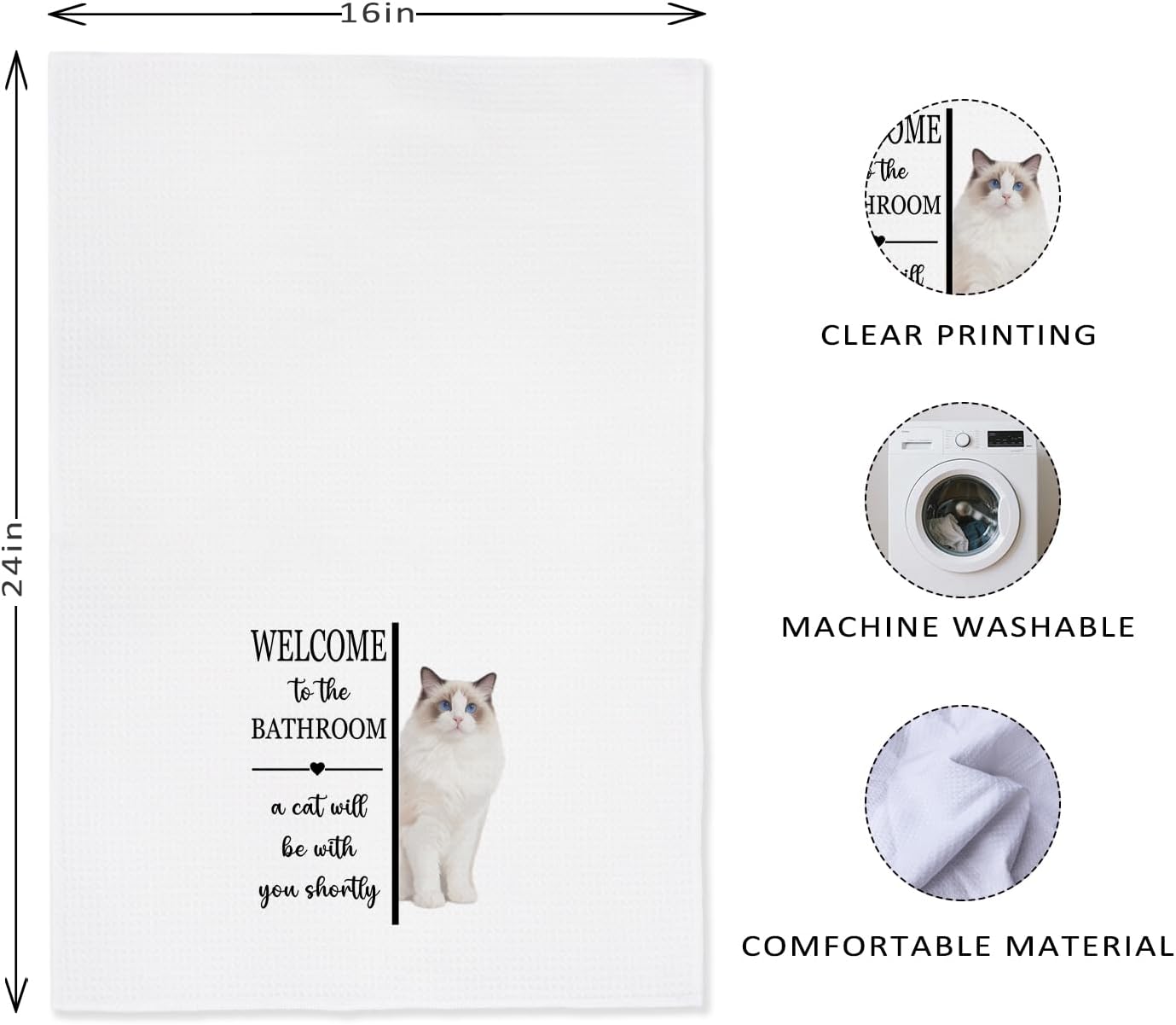 EXUQO Funny Bathroom Hand Towels Dishcloths for Cat Mom Dad Ragdoll Lover Gifts,Welcome to The Bathroom a Cat Will Be with You Shortly,16x24 inch - Image 4