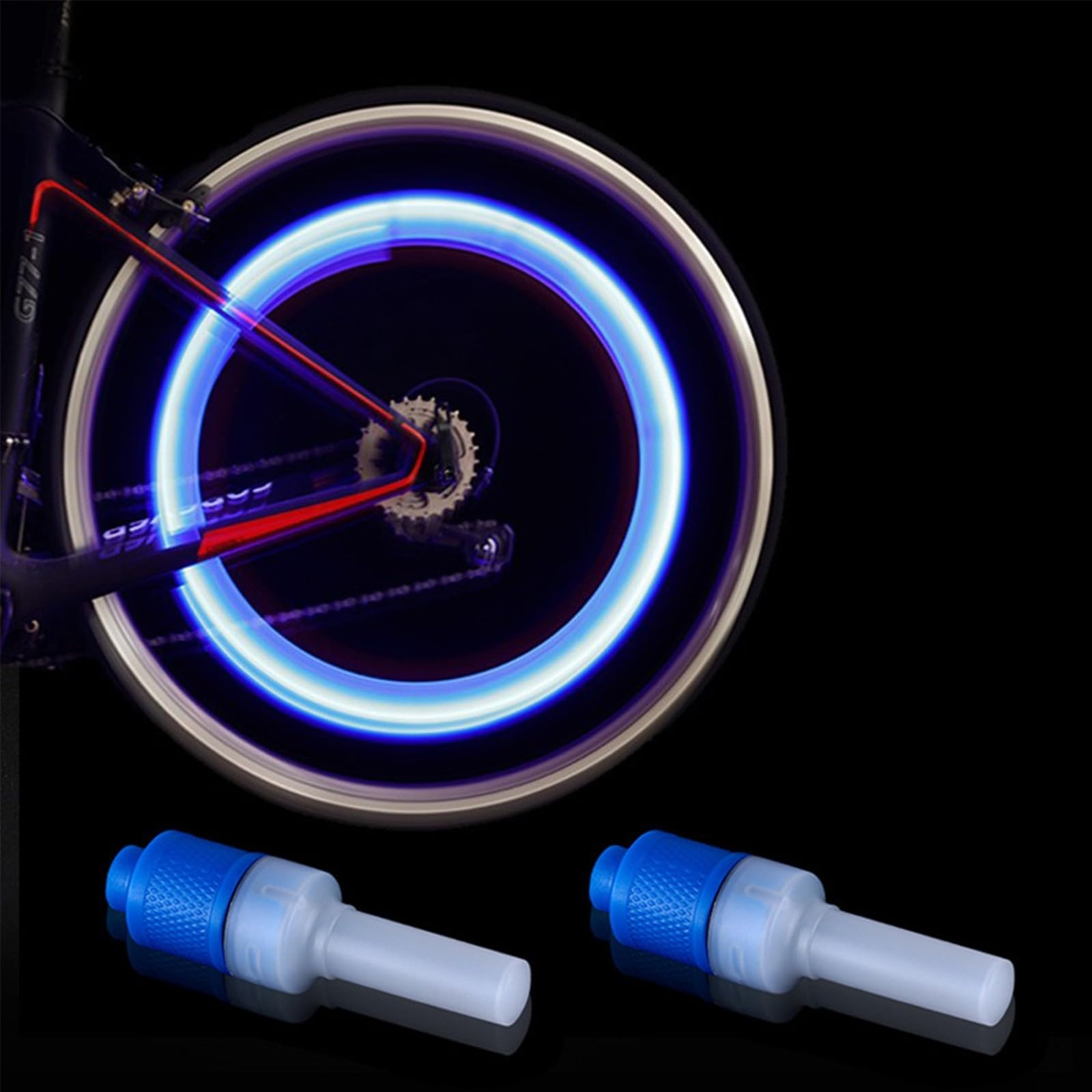 Caswynlife Bicycle Valve Lights for Mountain Bike Wheels, Bright LED Cycling Accessories with Auto Sensor, Waterproof Nylon Tire Glow for Night Riding Safety(Blue)