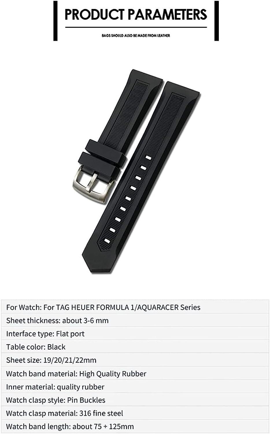 Cinturino in gomma naturale adatto per Tag Heuer CARRERA F1 AQUARACER Heuer Buckle Watch Strap Tools
