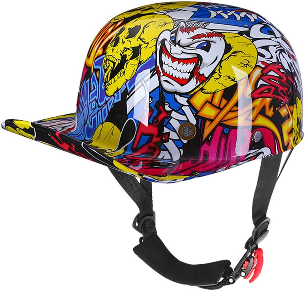 Half Shell Retro Baseball Cap Style Motorcycle Helmet Graffiti Style Skull Cap ABS Material Open-Face Helmet for Men Women DOT Certified, Scooter ATV Cruiser Skateboard Fashion Helmet