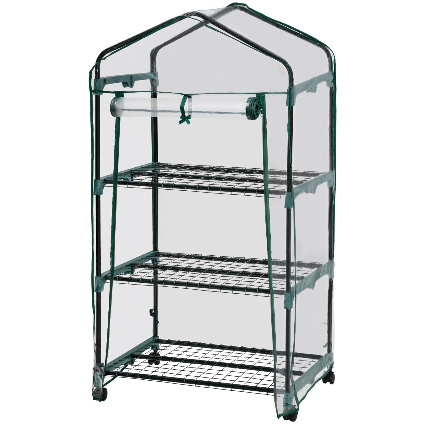 tectake® Serra da Giardino con Telaio in Acciaio, Serra da Esterno con 3 Piani di Appoggio, Griglia in Metallo, Pellicola in PVC, Comoda Porta di Accesso, Trasportabile, 69x49x133 cm