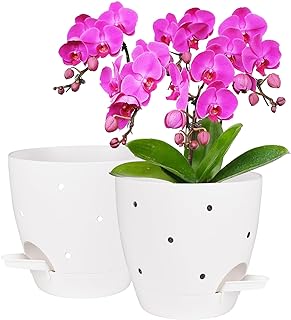 6 Inch Orchid Pots with Holes, 2 Pack Self Watering Planters for Orchids Plastic