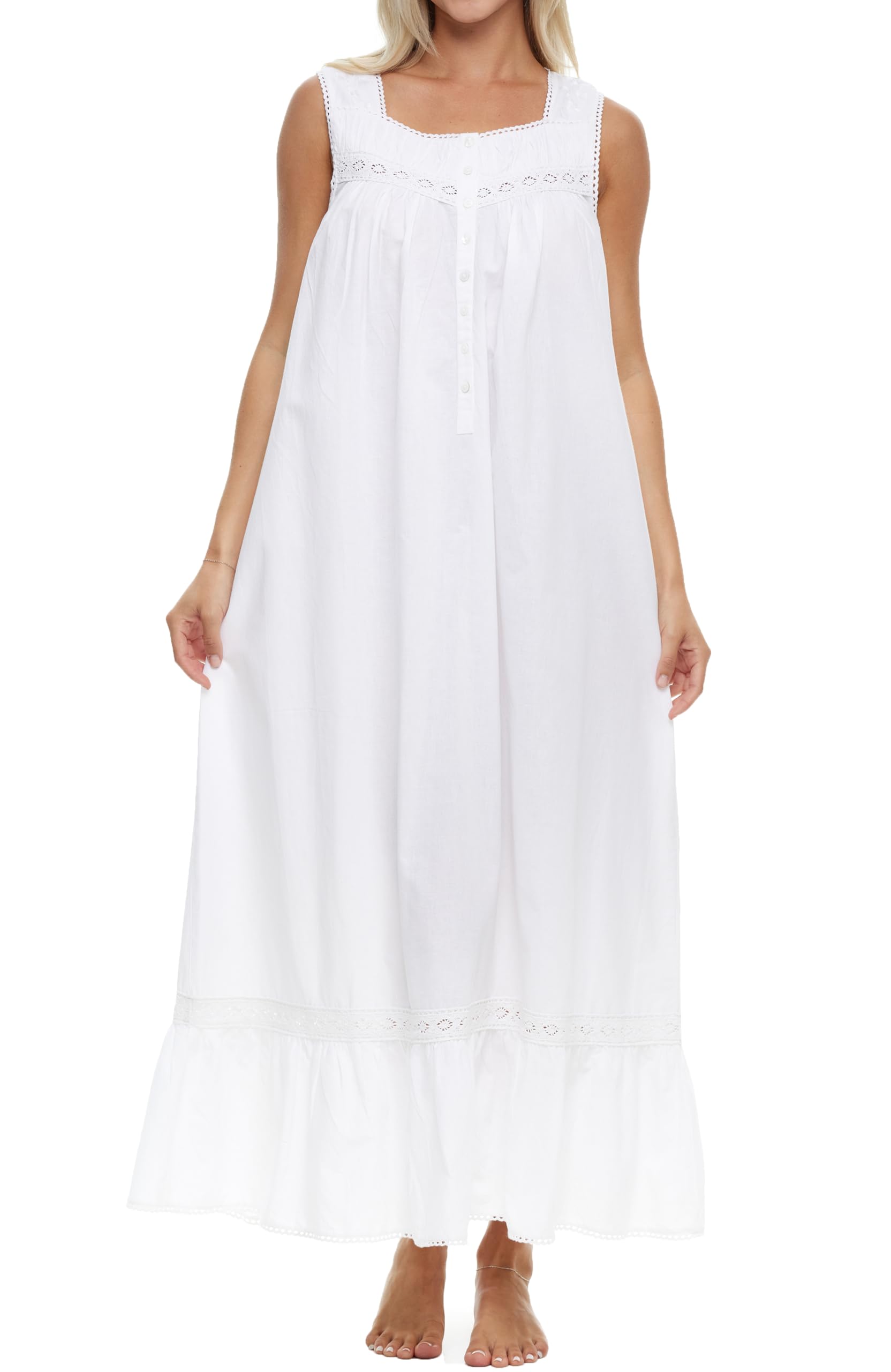 Alexander Del Rossa Cotton Nightgowns for Women, Victorian Nightgown, Ladies Vintage Cotton Sleeveless