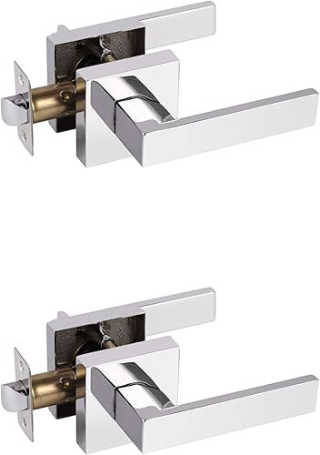 Probrico Palancas de puerta resistentes con diseño cuadrado moderno para pasillos del hogar o clóset en cromo pulido, palanca universal sin llave,