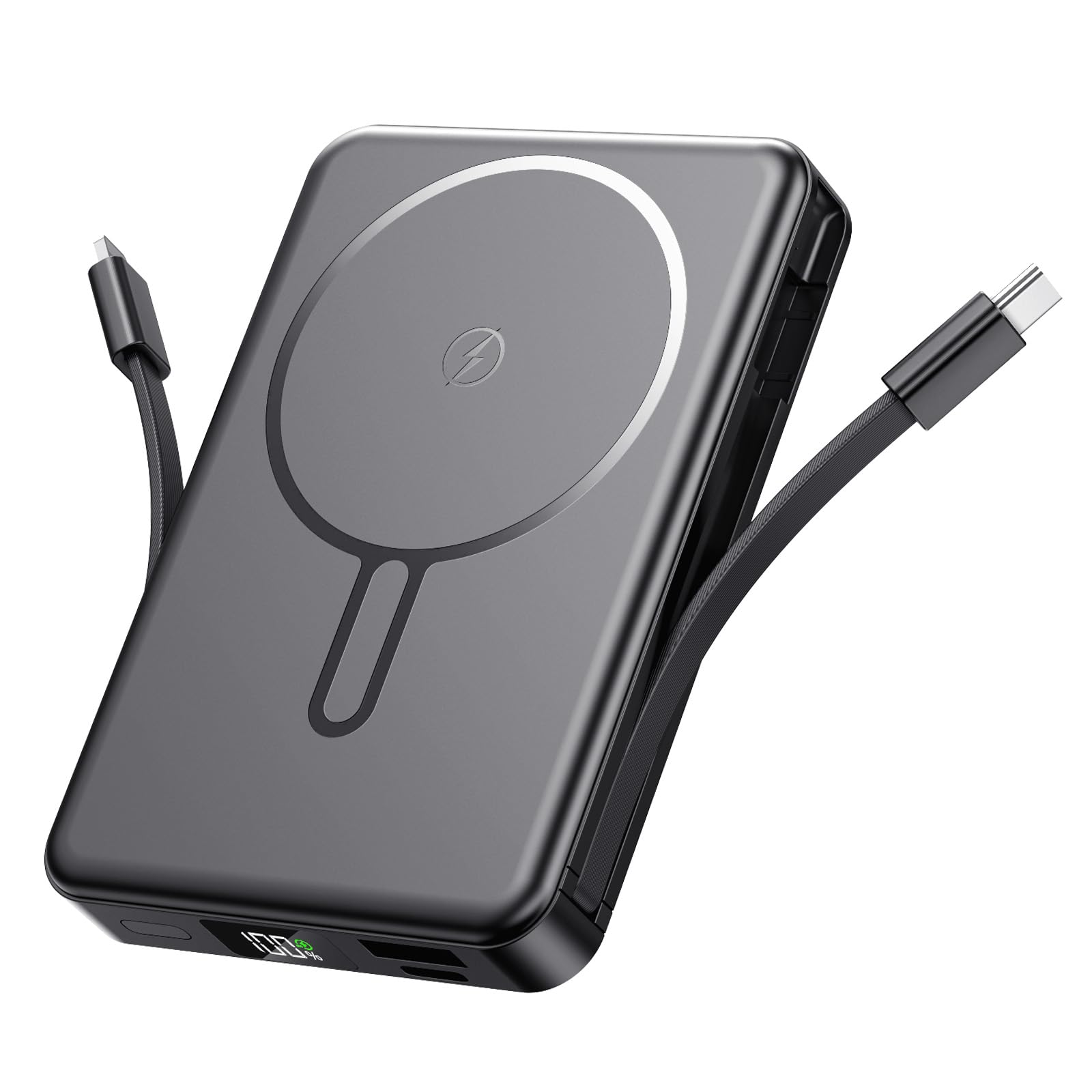 PDBEST Magsaf Power Bank 10000mAh, Wireless Magnetische Powerbank Schnelles Laden mit LED-Display Mini Powerbank mit Type-C/USB-A 22,5 W Schnellladung für Air iPhone 17/16/15/14/Pro Max Blcak