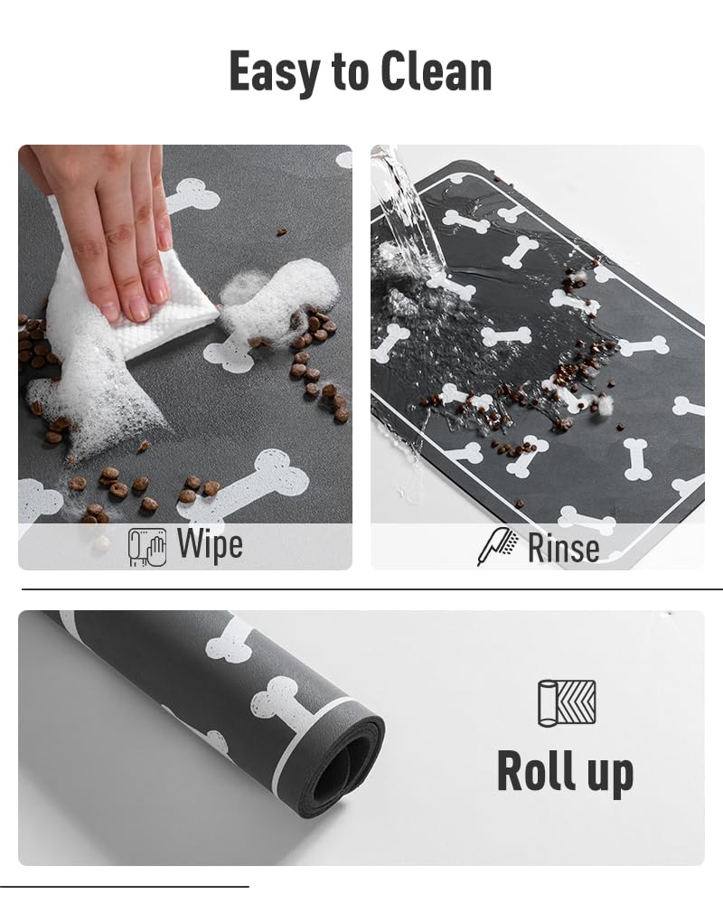 Tapis d'alimentation pour animal de compagnie - Tapis absorbant pour gamelle de nourriture et d'eau - Pas de taches - Facile à nettoyer - Tapis distributeur d'eau pour chien à séchage rapide -