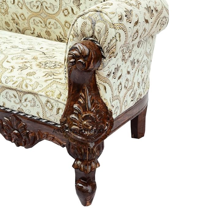 Image of Luxury Antique Sofa Set in a Classic Living Room Setting Solid Teak Wooden Five Seater Sofa Set with Cushion for Living Room | Honey Brown Finish | 208D x 76W x 119H cm (Design11)