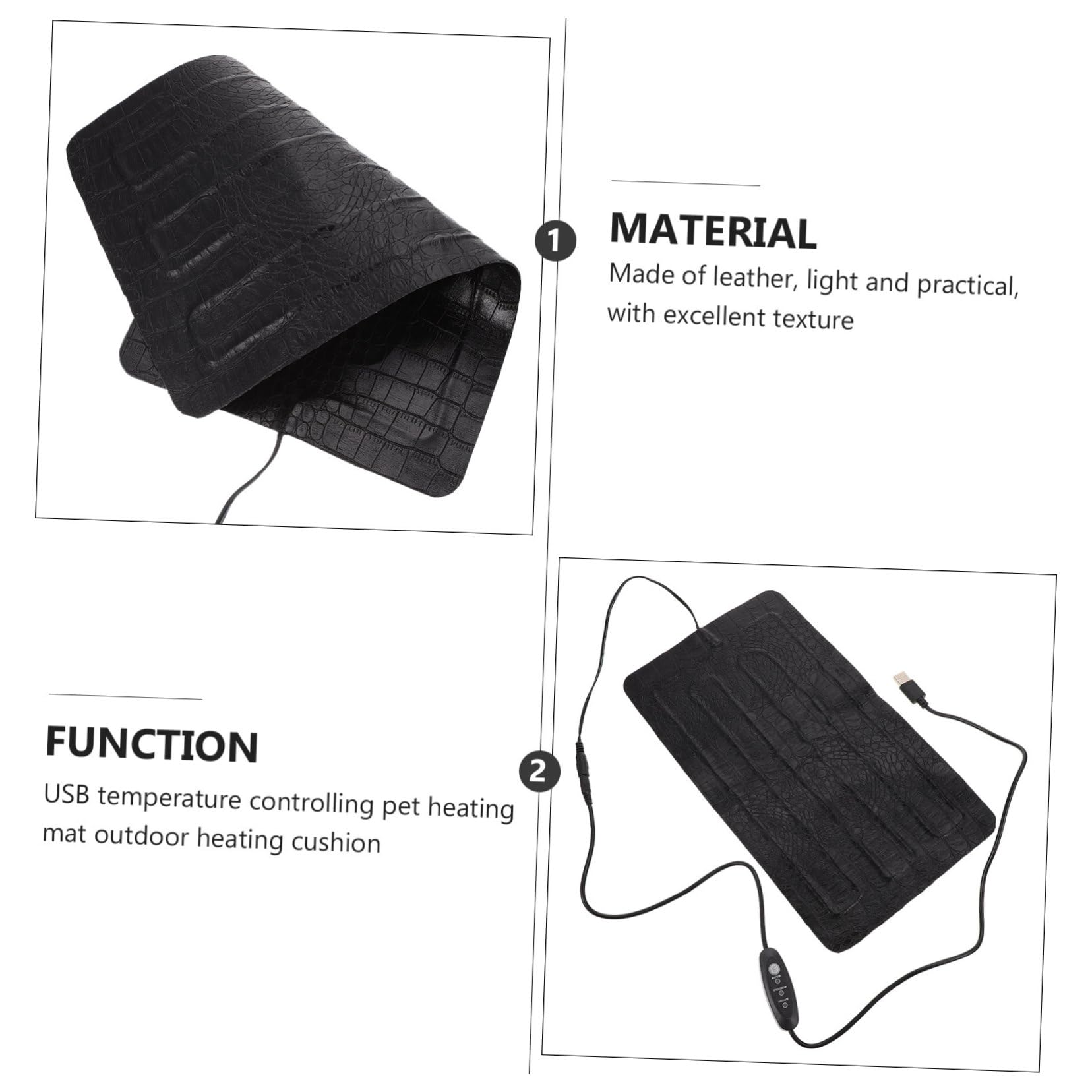Esterilla Eléctrica para Reptiles 3 Niveles de Temperatura, Almohadilla Térmica de Cuero Negro para Mantener Cálido en Terrarios y Exteriores