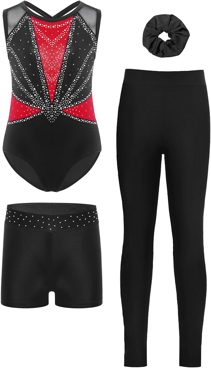 Agoky Kids Leotard with Shorts Workout Outfits Skating Clothing Sets for Stage Performance Training