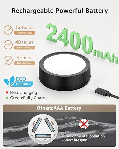 Miniatura 3 de Luces de disco recargables con control remoto, luces de empuje alimentadas por batería negra, luces LED adhesivas para armario, luz magnética de