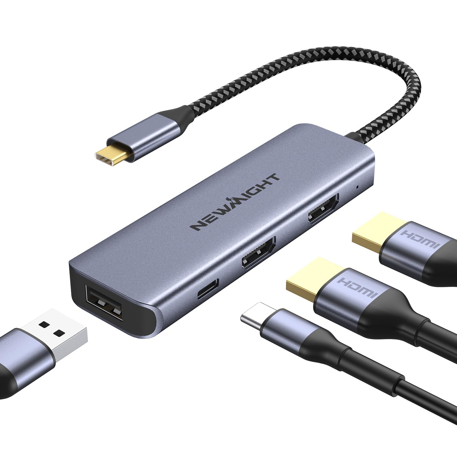 Adaptateur USB C Double HDMI 4 en 1,Compatible Macbook,iPad,Windows,PC | Station d'accueil USB-C pour Deux écrans, équipée de 2 Ports HDMI, USB 3.0, Charge PD 100 W