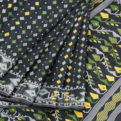 Image of Mayabi Women's Dhakai Jamdani Cotton Silk Saree Traditional Bengali Tant Korat Work, Without Blouse Piece