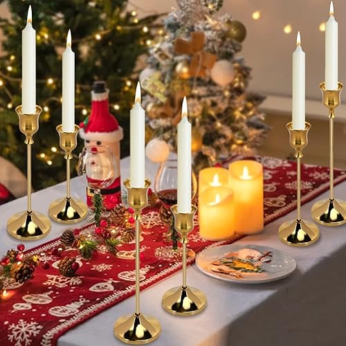 Miniatura 8 de Juego de 6 portavelas cónicos de metal, perfectos para centro de mesa, mantel de fiesta, boda, Halloween, decoración de Navidad (negro)