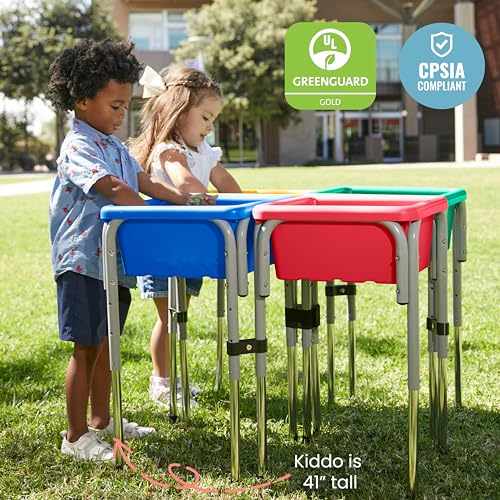 Image of ECR4Kids 4-Station Sand and Water Adjustable Play Table, Sensory Bins, Primary