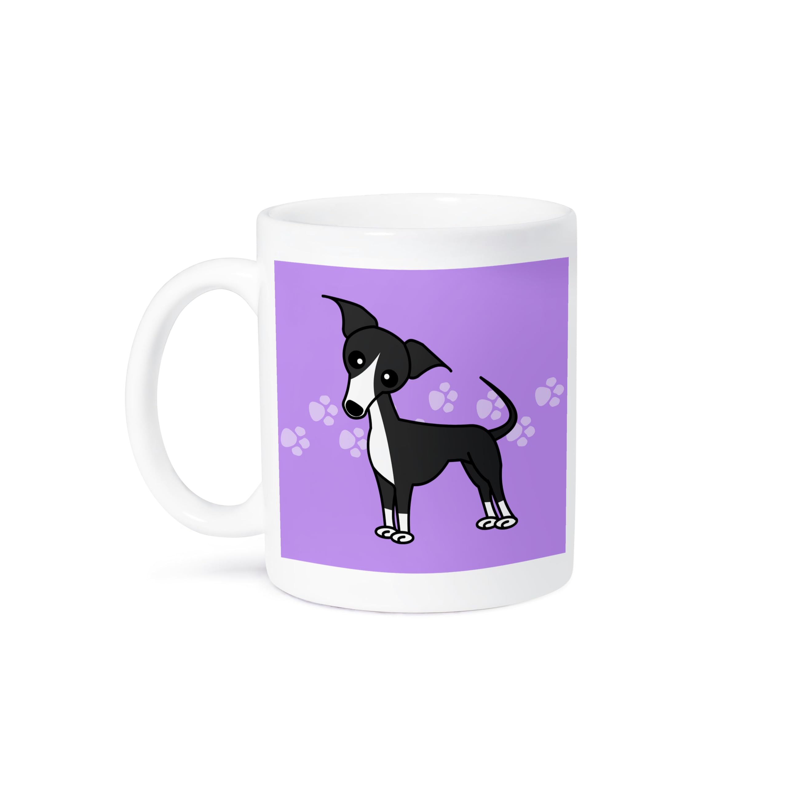 3dRose Cute Grey Blue Italian Greyhound Purple with Paw Prints Ceramic Mug, 11-Ounce