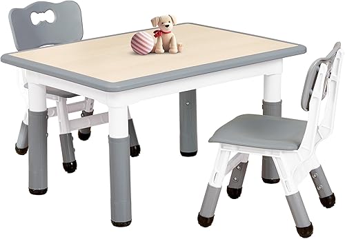 FUNLIO Juego de mesa y 2 sillas para niños de 3 a 8 años, juego de mesa y sillas para niños pequeños de altura ajustable, fácil de limpiar, mesa de