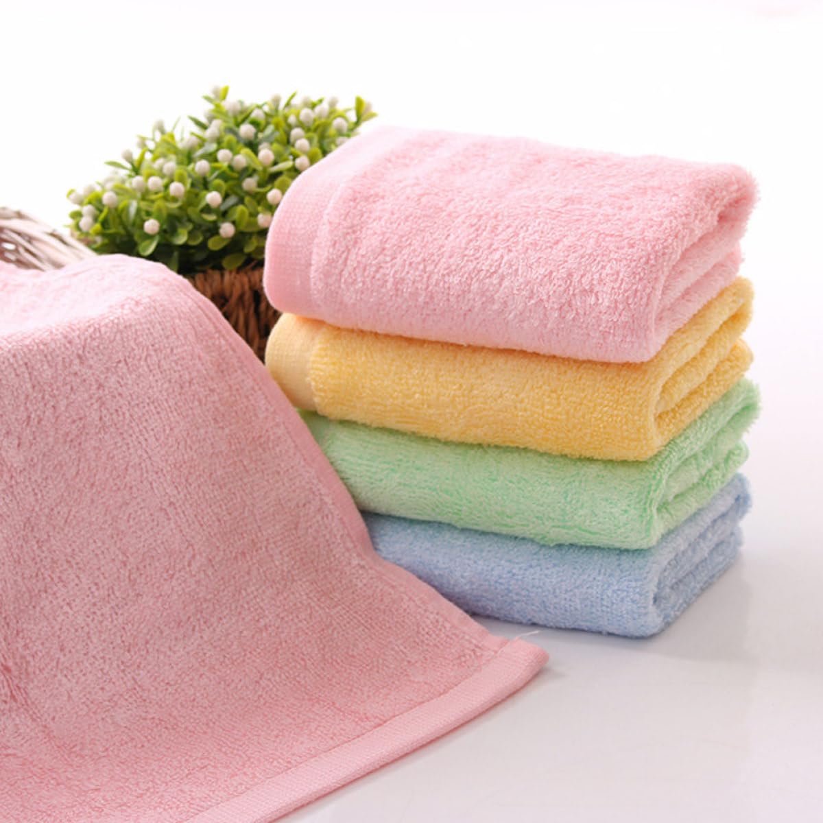 FRCOLOR Lot de petites serviettes pour enfants Couverture de bain pour bébé Serviette de visage pour bébé Serviettes douces et absorbantes Serviettes de cuisine en microfibre avec capuche Serviette
