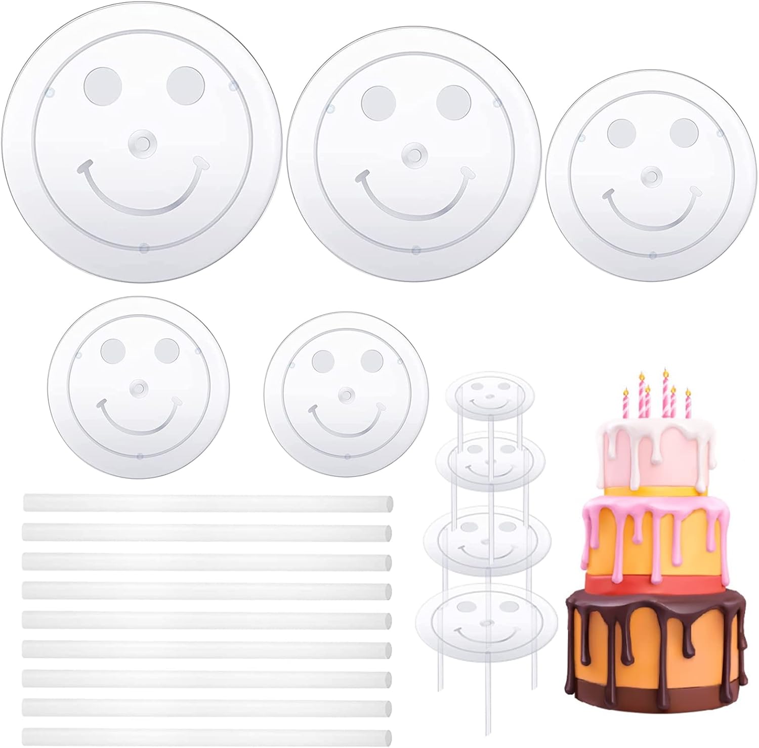 Plastic Cake Tier Supports, Cake Support Rods, 5 Pcs Clear Cake Support ...