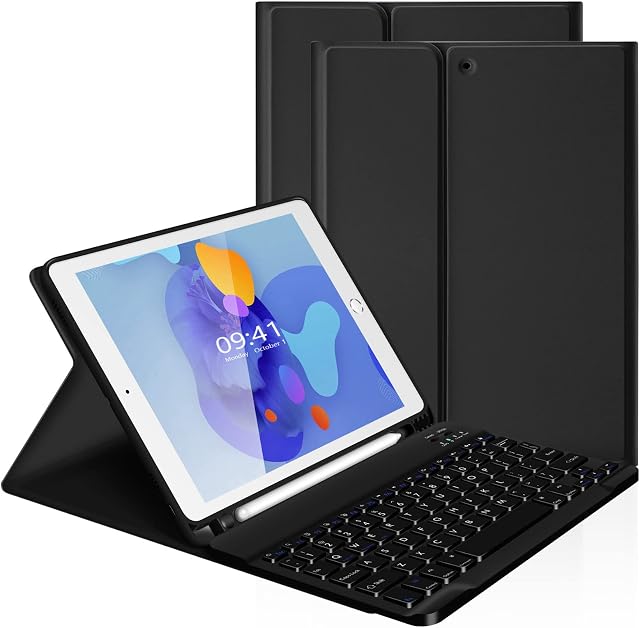 LAMA 9.7 Inch iPad Keyboard Case, Wireless Keyboard Case for 9.7" iPad Pro (2018 iPad 6th Generation,2017 iPad 5th Generation,2016 iPad Pro,iPad Air 2/1) Detachable Keyboard Case&Pencil Holder,Black