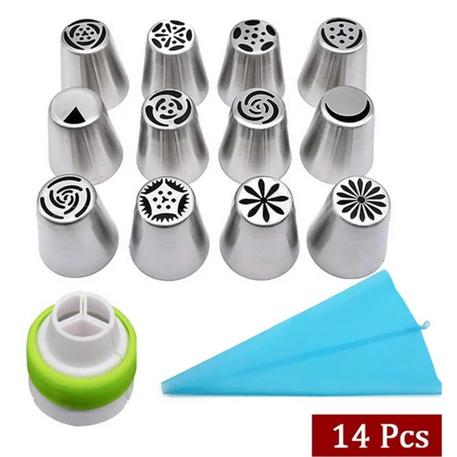 Edelstahl-Tüllen-Set, Silikon-Spritzbeutel, DIY-Kuchendekorationstipps, Mund-Zuckerguss-Rohrleitungen, Creme-Plätzchen-Backdekor-Werkzeuge(B)