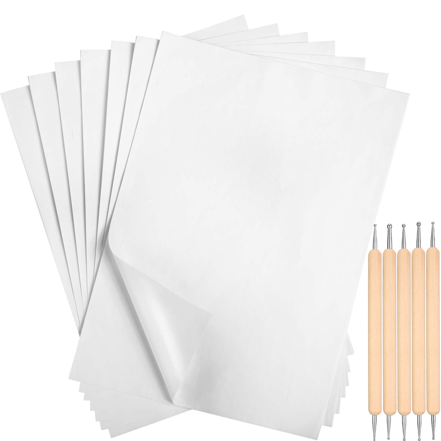 Outus White Carbon Transfer Paper 11.7 x 8.3 Inch Tracing Paper Carbon Graphite Copy Paper with Embossing Stylus Tracing Stylus Dotting Tools for Cloth Fabric Paper Wood (50 PCS, 11.7 x 8.3 Inch)