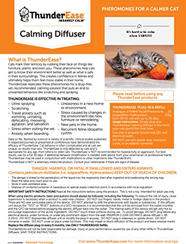 Thunderease Cat Calming Pheromone Diffuser Refill | Powered By Feliway | Reduce Scratching, Urine Spraying, Marking, And Anxiety (60 Day Supply) #TOP2