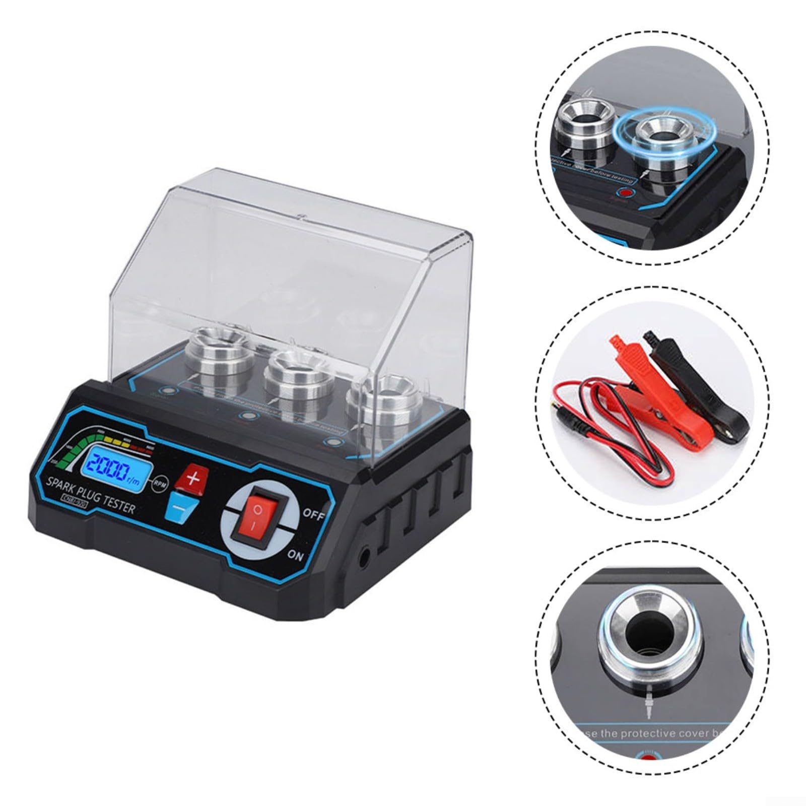 Tester di scintille regolabile per motore auto, tester bobina di accensione a 3 fori con display LCD, dispositivo di simulazione da 12 V per test di scintille