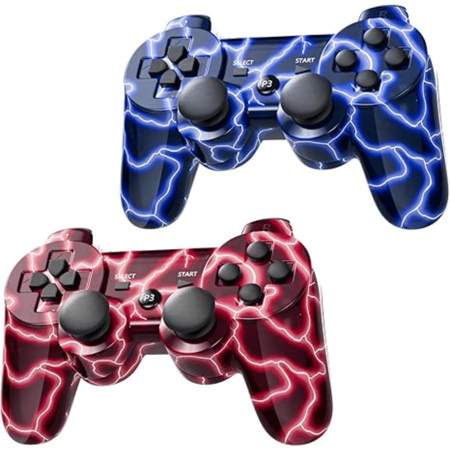 2 Pack Wireless PS3 Controllers for Playstation 3 Console (BlueFlash and RedFlash)