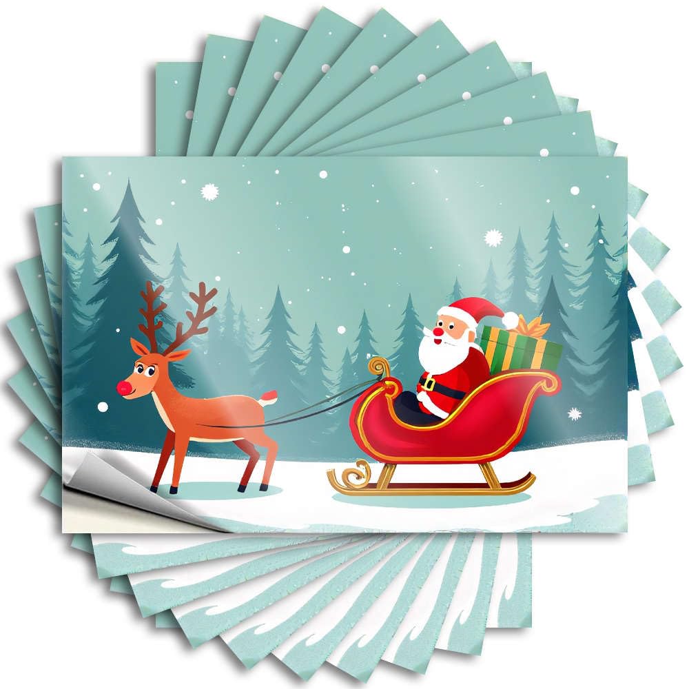 Santa Claus is Riding On A Sleigh Pulled By A Reindeer in A Snowy Forest. Holiday Sports DIY | Great Quote Window Removable Vinyl Sticker Decal(12X18CM)
