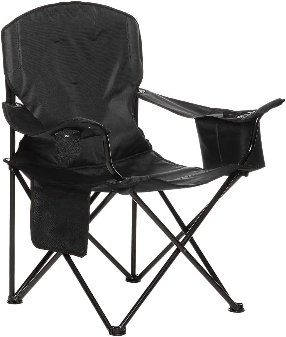 Comfortable, Heavy Duty, Portable Camping Chair with 4-Can Cooler, Side Pocket, Cup Holder, and Carry Bag, Collapsible for Camping, Fishing, Beach, and Backpacking
