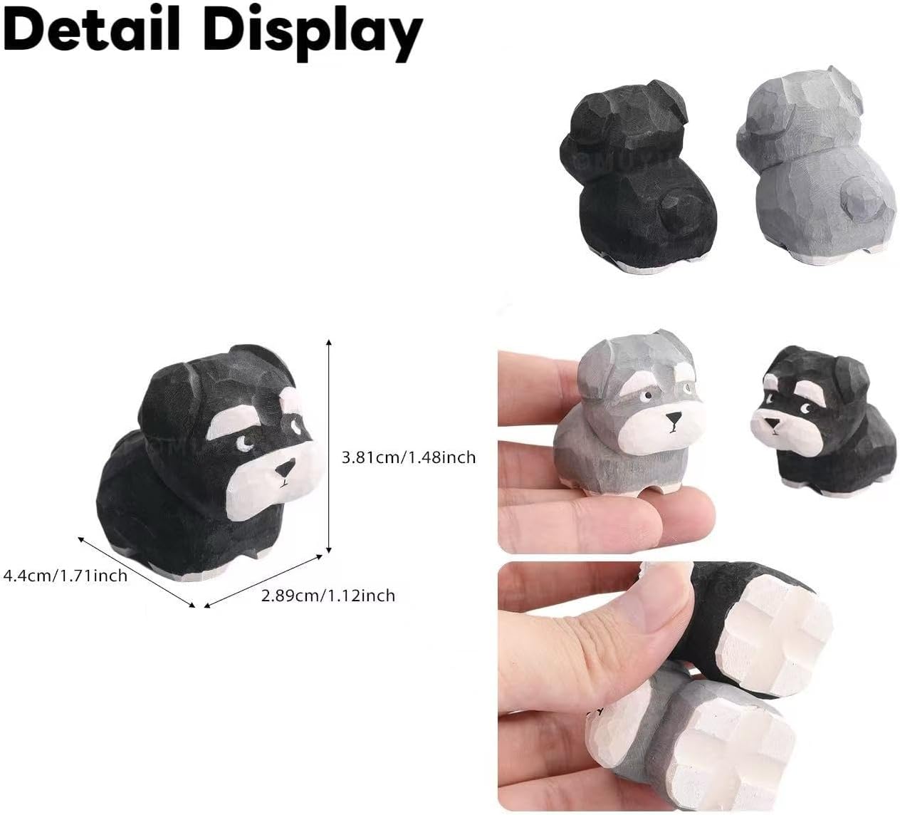 Hand-Carved Wooden Black & Silver Schnauzer Figurine – Mini Cute Dog Statue with Round Wooden Base for Desk & Home Decor, Car Dashboard Decoration, Unique Handmade Gift for Dog Lovers - Image 6
