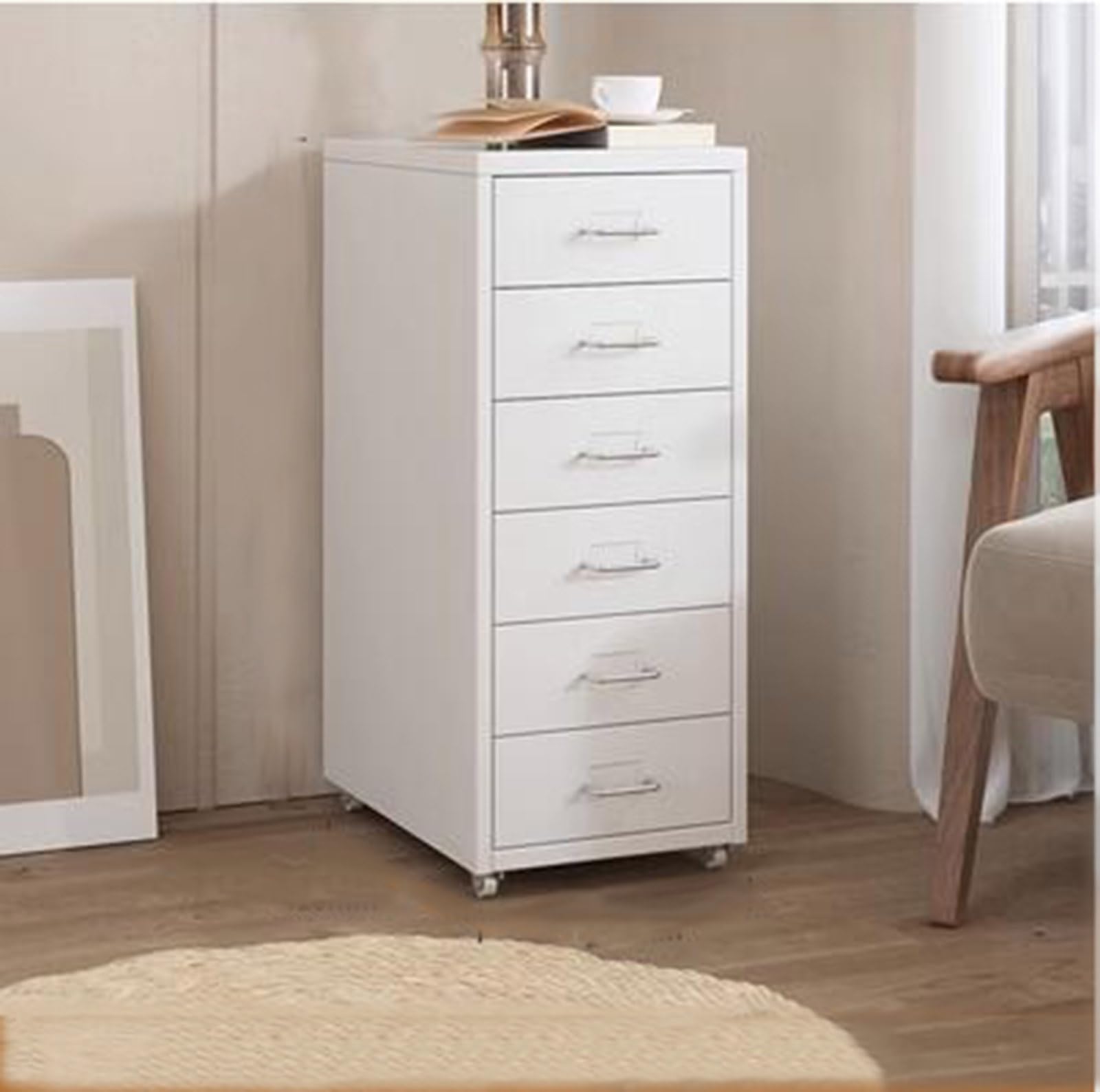 Aioneer White Mobile Metal Filing Cabinet On Wheels Rolling Storage Organizer With Drawers Vertical Rolling File Cabinet Printer Stand Lockable Casters Office Storage Solution-27.16 * 16 * 11Inch