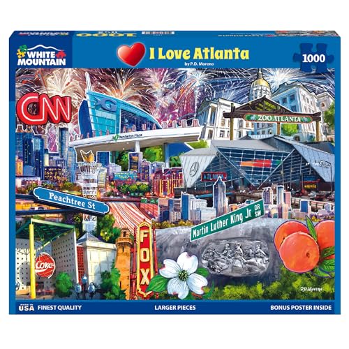 Rompecabezas White Mountain de 1000 piezas, tema collage de estado, Amo Atlanta, piezas grandes, regalo para adultos y familia, 24x30 pulgadas, Georgia miniatura 1