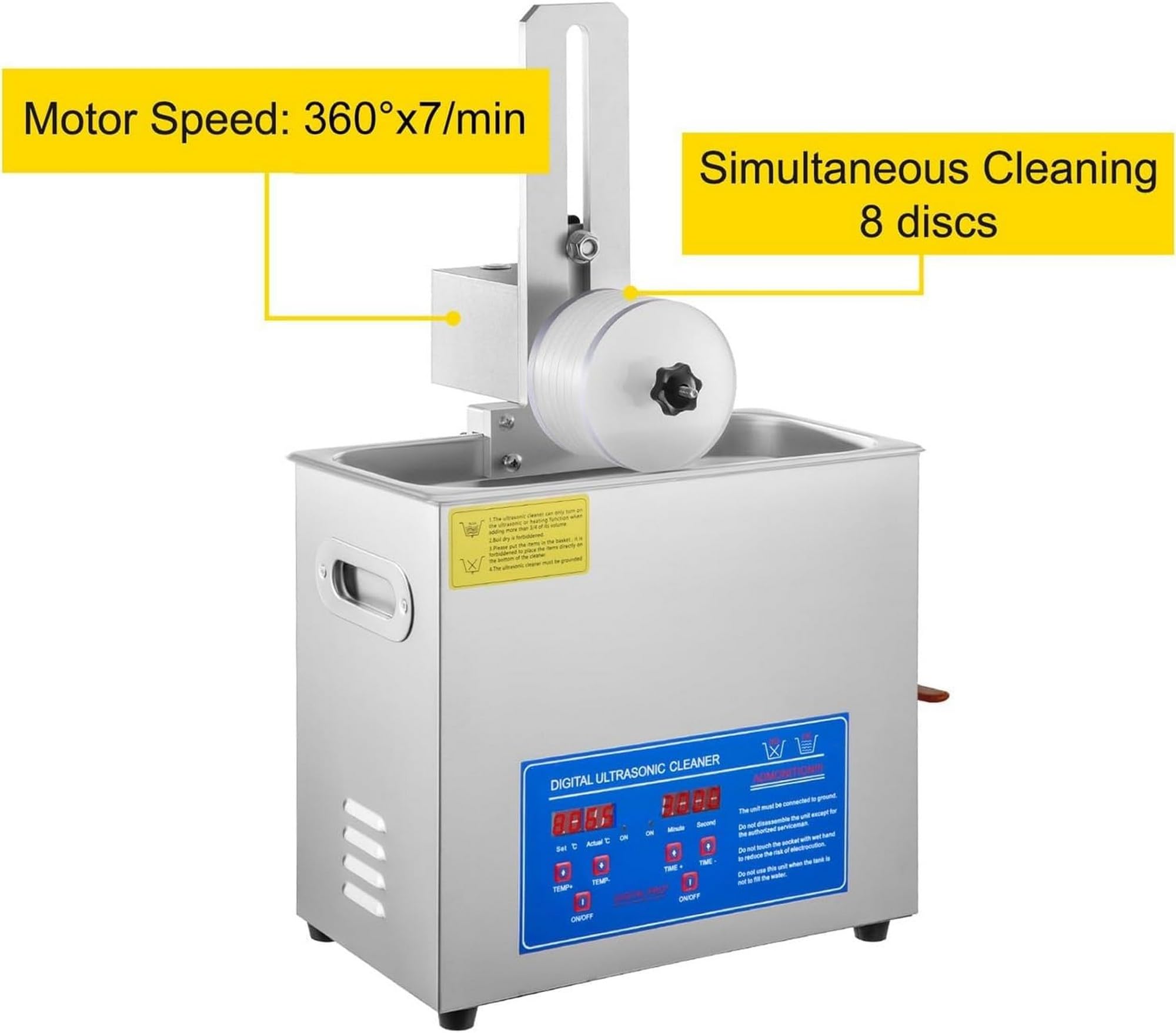 Pulitore a ultrasuoni Pulitore a ultrasuoni per Dischi in Vinile con riscaldatore, Timer, Rotazione Automatica e griglia di Asciugatura per Una Pulizia e Una conservazione efficienti dei Dis
