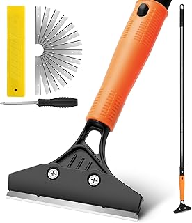 Rascador de piso de hoja de afeitar con mango largo, herramientas raspadoras de piso de 4 pulgadas, resistentes con 10 cuchillas de metal adicionales, raspadores de pintura para limpieza de