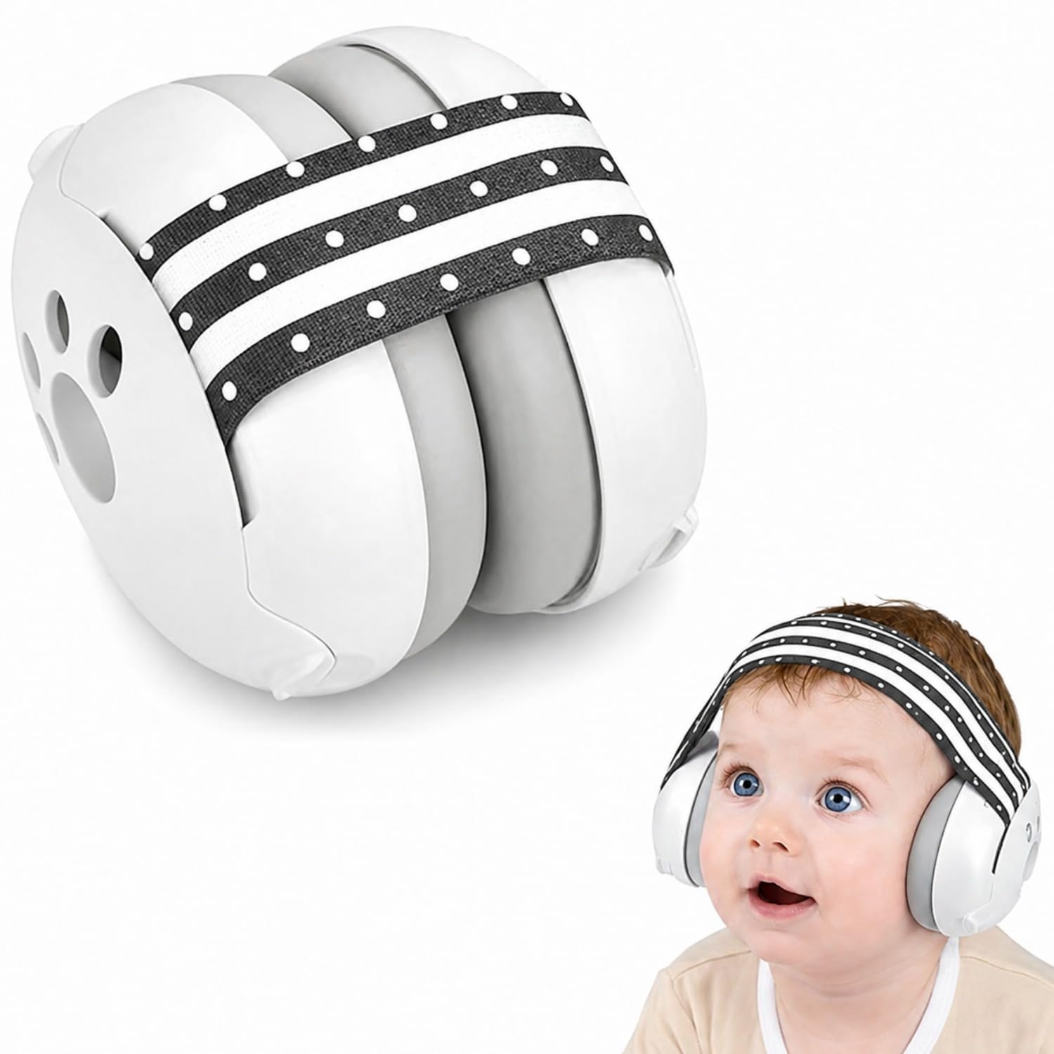 LYSIAN Baby Hearing Protection Earmuffs (0–48 Months) | Passive Noise Reduction | Non-Electronic | Travel Essentials with Carrying Bag Earmuffs for Sleep/Airplane/Outdoor (Paw Black)