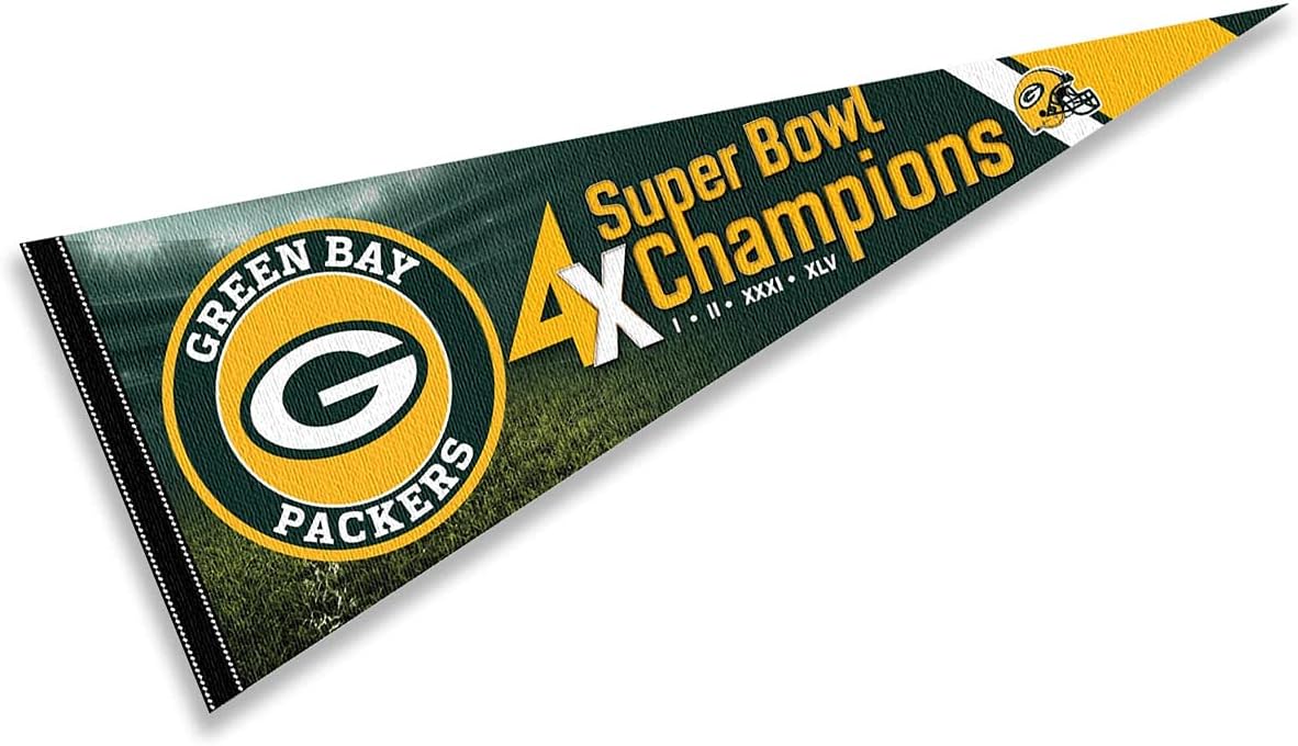 Green Bay Packers 4 Time Bowl Champions Pennant Banner Flag