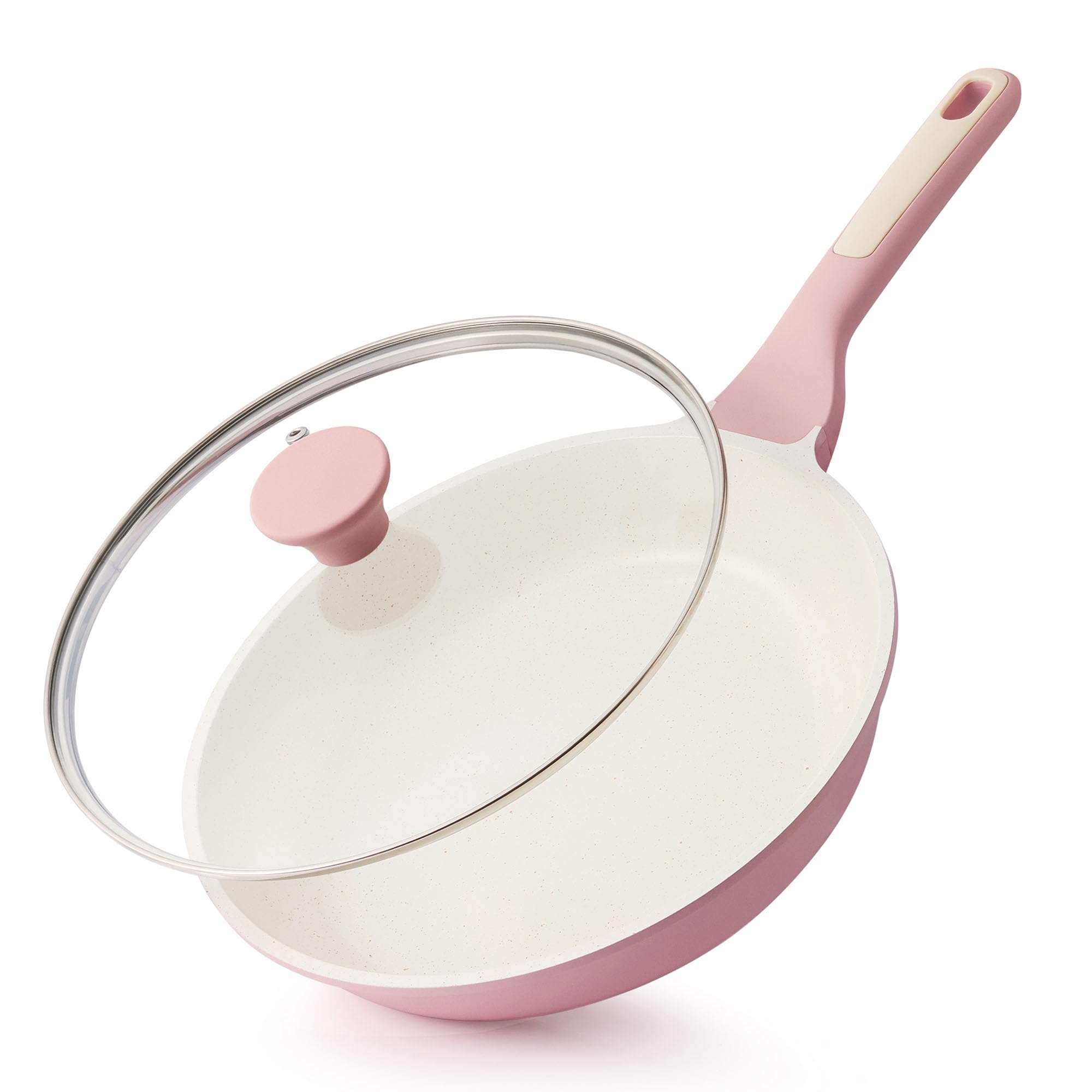 SENSARTE 9.5In Nonstick Ceramic Frying Pan with Lid, PFAS/PTFE Free, Pink