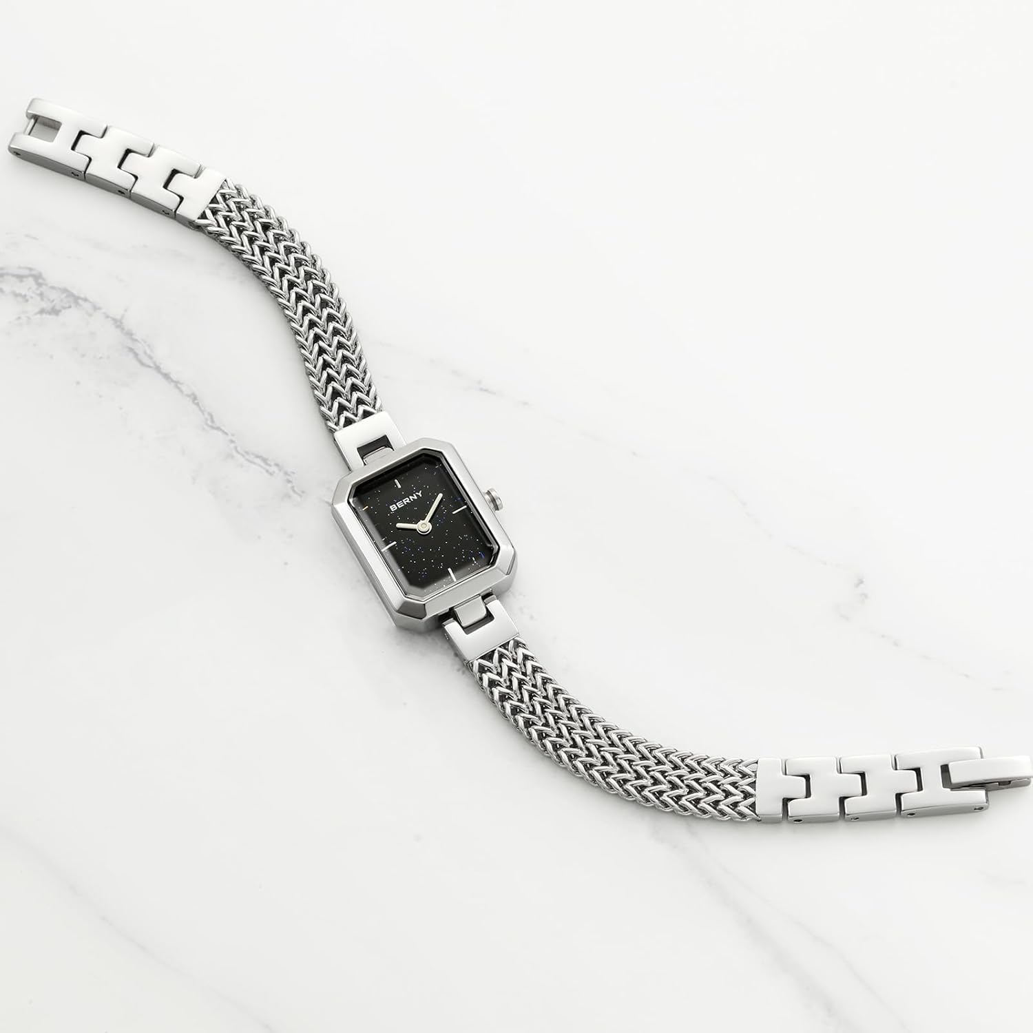 BERNY Silver Watches for Women Easy Resize Ladies Bracelet Watch All Stainless Steel Luxury Fashion Small Square Wristwatch Waterproof Detachable Band - Image 4