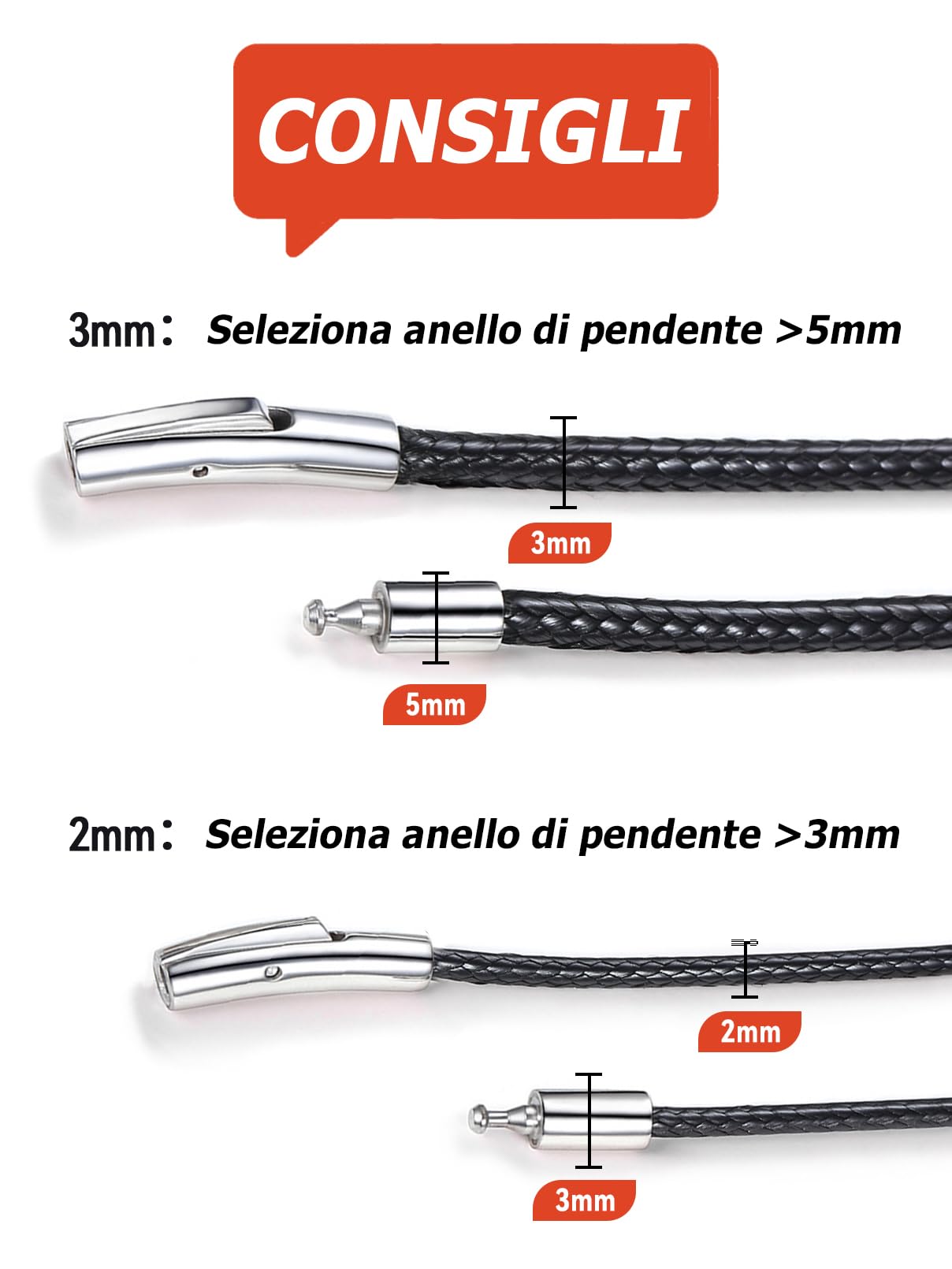 FaithHeart Collana Uomo Collana Caucciu 2/3 MM Nero/Marrone Corda di Cuoio Pelle Catenina Uomo Cordino per Collane Impermeabile Sintetica Cordino per Ciondolo 40-75 CM
