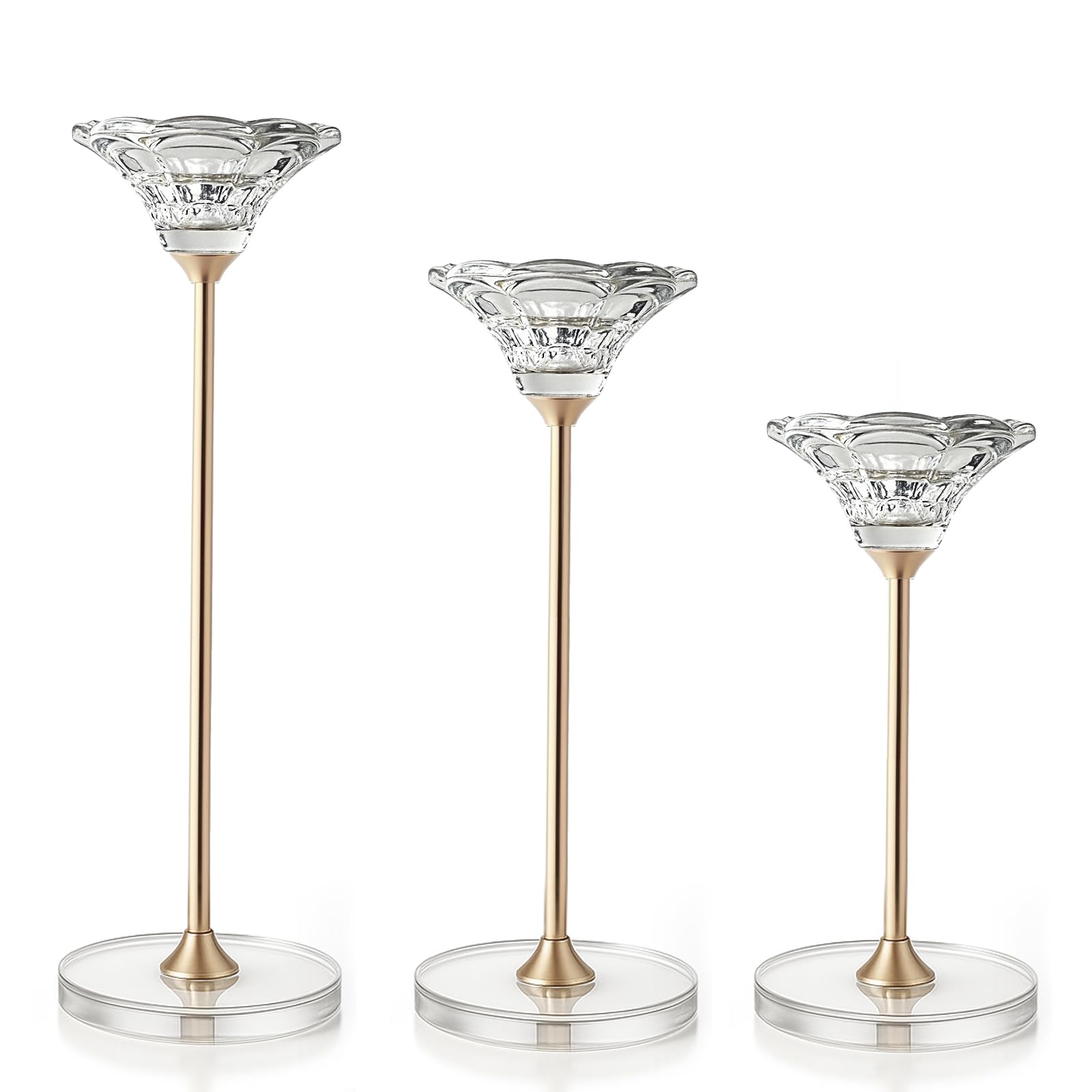 Maleoruigy Crystal Candlestick Holders, 2 in 1 Taper and Pillar Candle Holders, Set of 3 Clear Glass Candle Holder, Decorative Candle Holder Candelabra for Home Decor, Wedding, Party, Anniversary