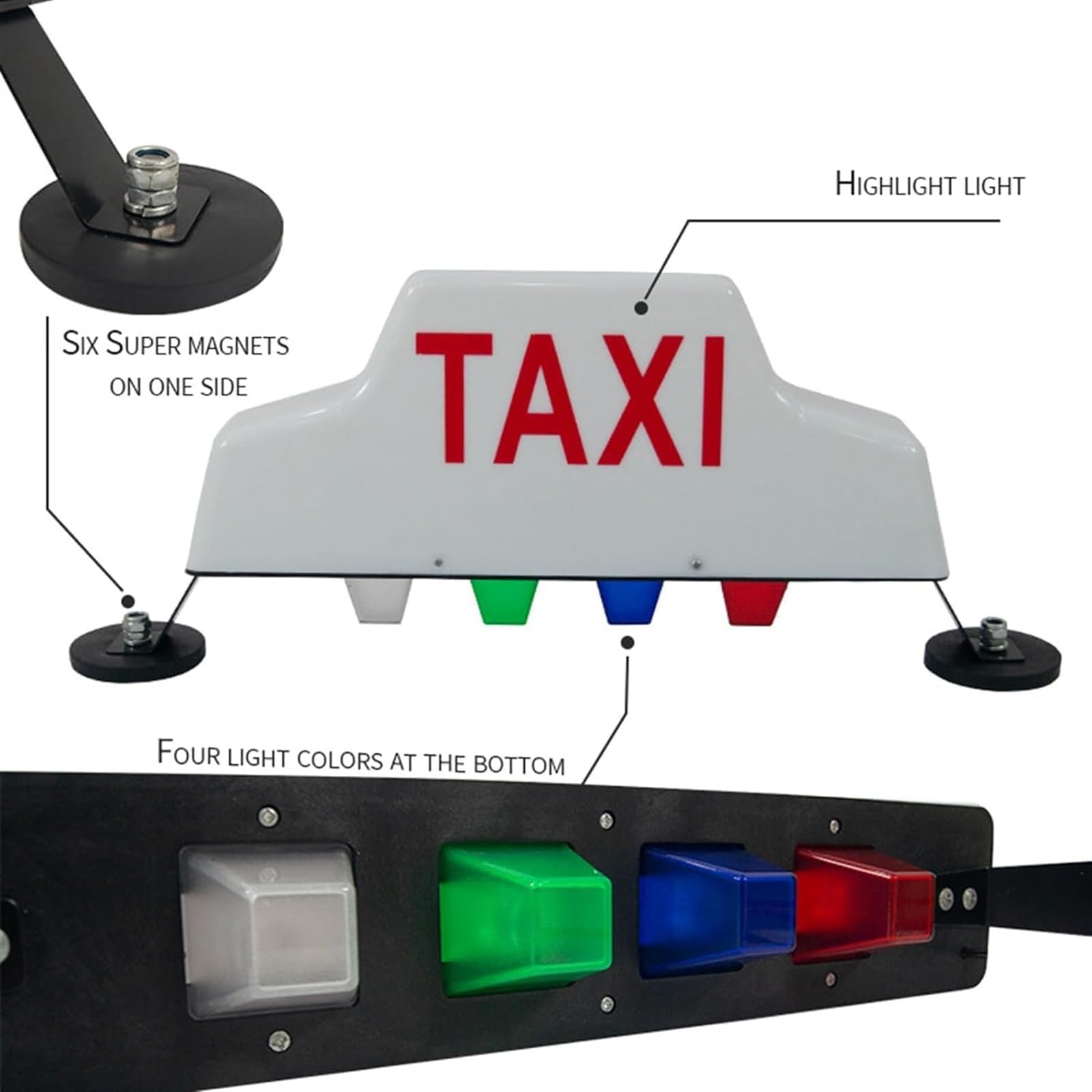 Letrero LED para Taxi, Luz LED para Taxi para Automóvil, Resistente Al Agua con 4 Luces Adicionales, Bajo Consumo De Energía/Fuerte Adsorción Magnética, Evita Rayones En El Automóvil