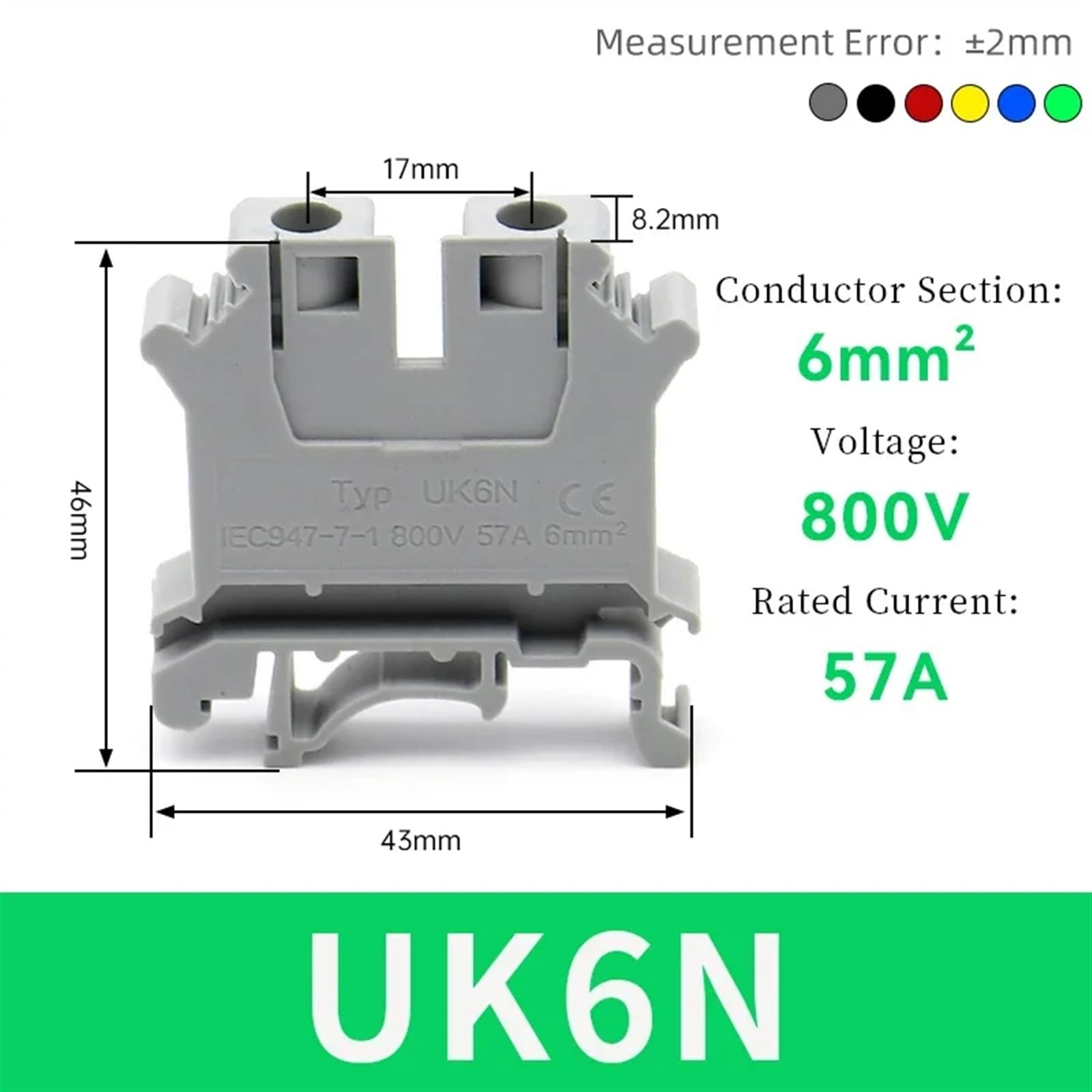 10PCS UK1.5N-UK35N DIN Rail Terminal Block Electrical Connector Terminal Universal Wire Conductor Screw Type Connector 22-2 AWG(UK6N,Red)
