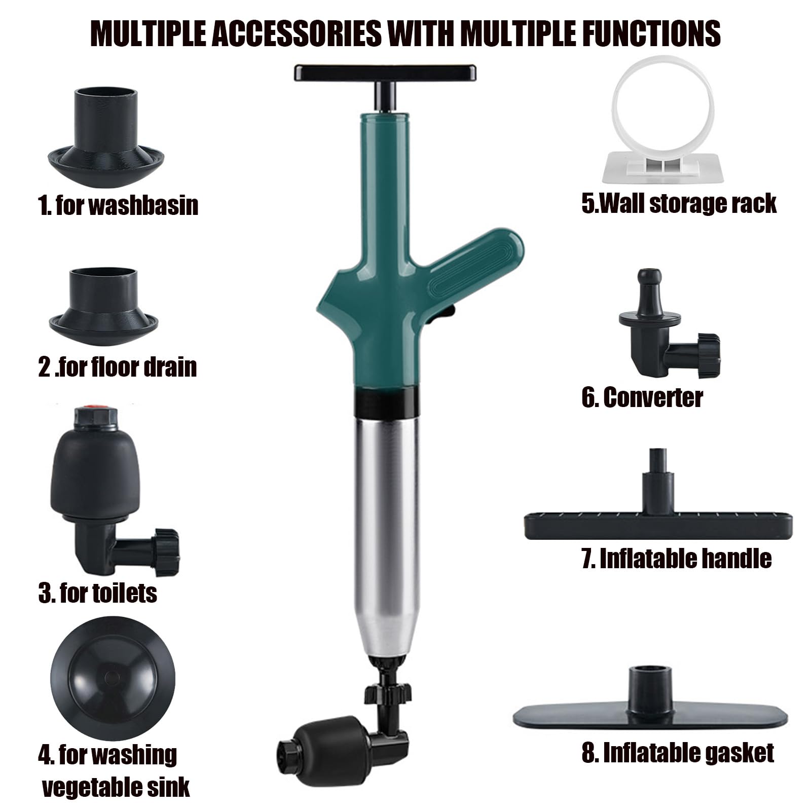 Wenbones Stantuffo per WC ad Aria Compressa, Sturalavandini a Pressione Nuovo Multifunzionale, Stura Lavandini e Scarichi per Disintasare WC, Lavello, Vasca, Scarico a Pavimento (Blu)