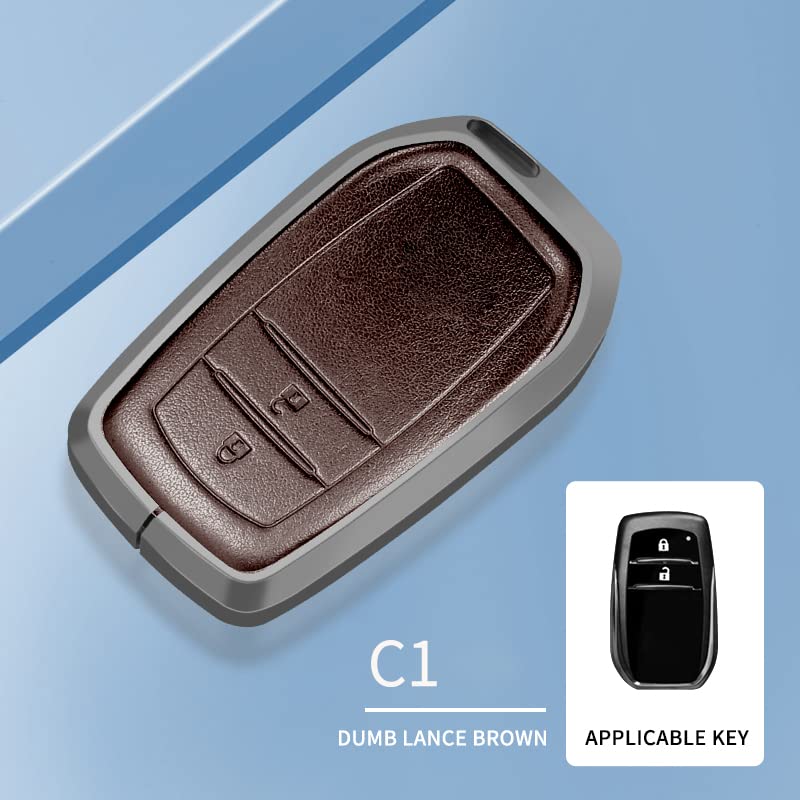 Image of KMH Aluminium Alloy with Leather Car Key Cover Compatible for Toyota Innova Crysta | Hilux 2022 Key Cover 2 Button Smart Key