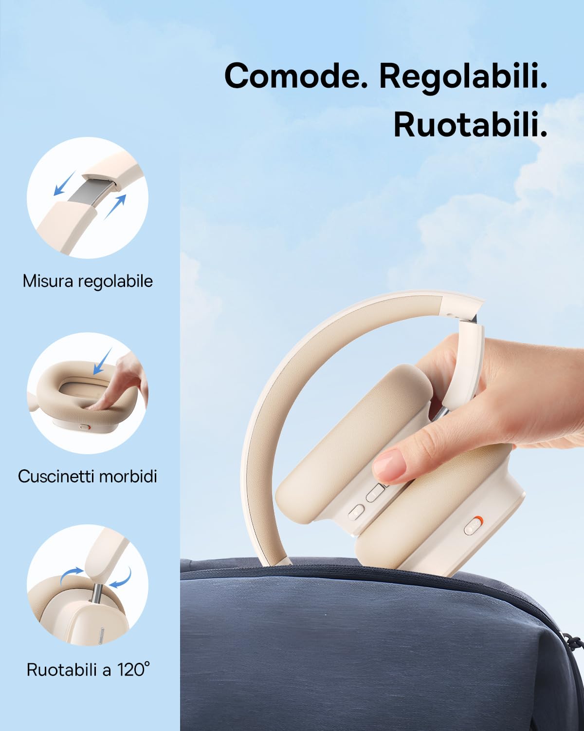 Baseus Noise Cancelling Cuffie Over Ear, ANC con suono Hi-Res LHDC, suono 3D, fino a 100 ore di durata della batteria, microfono ENC, cuffie Bluetooth 5.3 senza fili pieghevoli